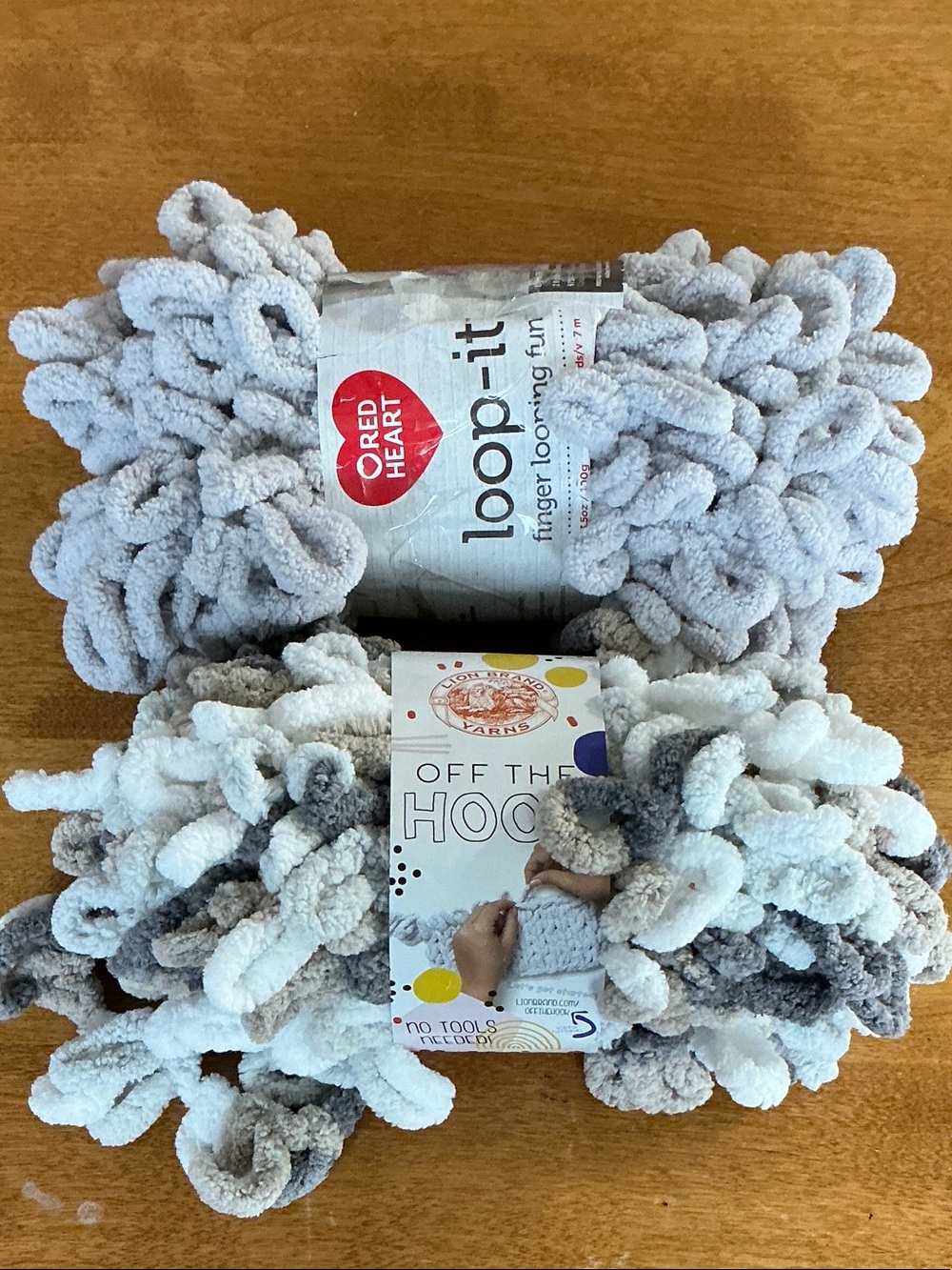 Red Heart Loop-It Plush Finger Loop Yarn - Pale Gray & Multi Gray Set